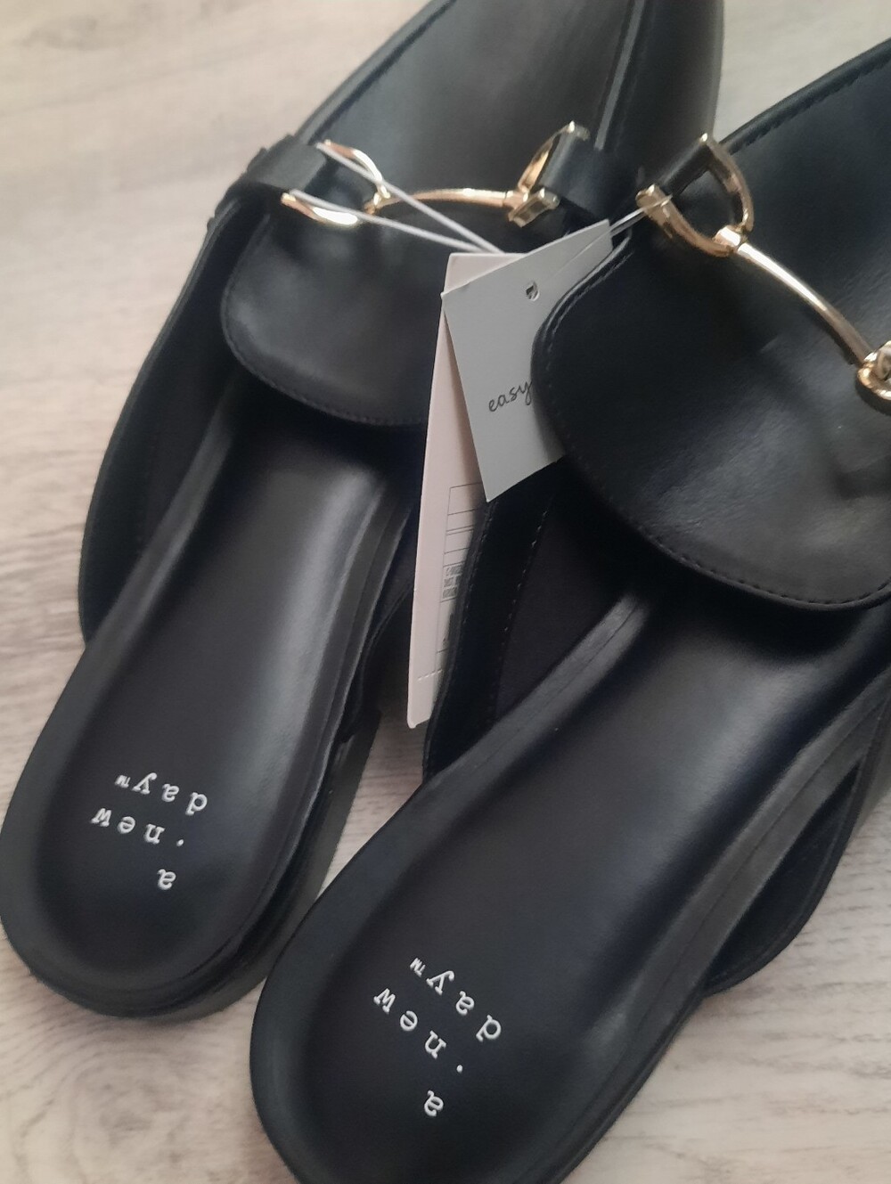 A New Day Black Mule Loafers with Gold Bit Accent - Picture 3 of 5